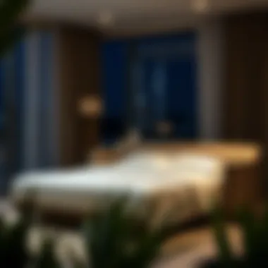 Pull-Out Sofa at Night as a Queen Bed Nighttime scene with a pull-out sofa transformed into a queen bed