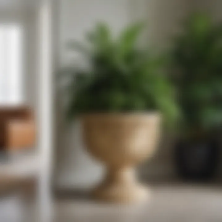 Close-up of a decorative planter with lush greenery enhancing indoor aesthetics