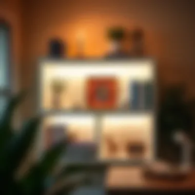 Trendy nursery bookshelf with decorative accents and lighting