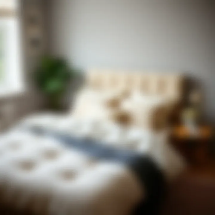 Stylishly arranged bed with a space-efficient bedspread