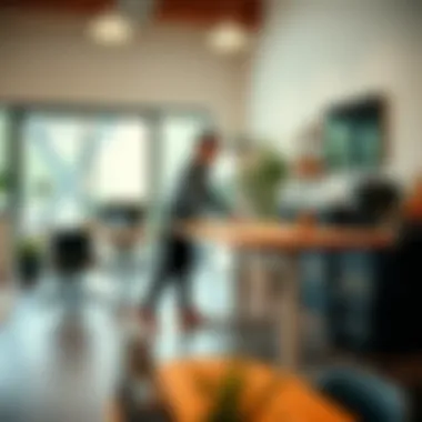 Dynamic Productivity: Engaging with a Rising Desk Dynamic workspace with a person using a rising desk