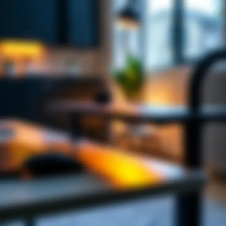 Close-up of ergonomic features on a rising desk