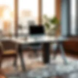 Elegant tabletop rising desk in a modern office setting