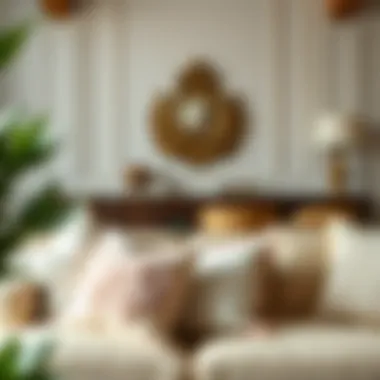 A beautifully designed living room featuring feather pillows