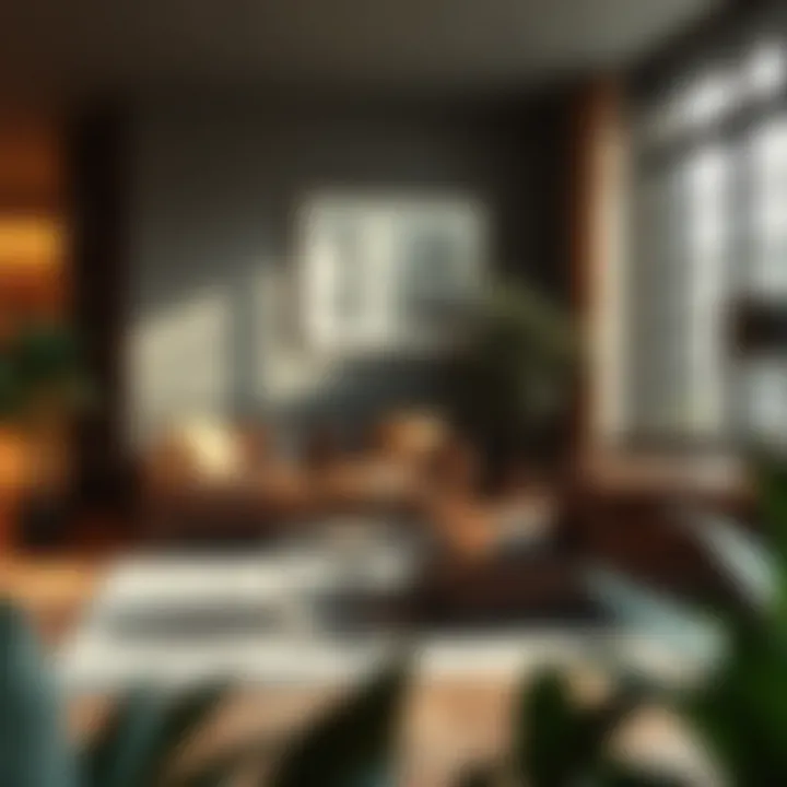 Cozy corner of a spacious lounge featuring a big leather sectional