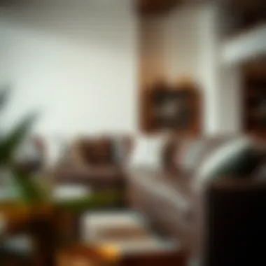 Stylish arrangement of a big leather sectional with decorative cushions