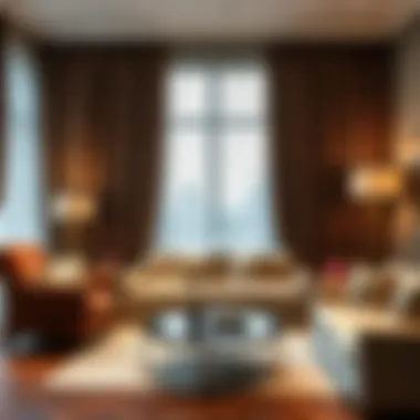 Elegant Living Room with Velvet Pattern Curtains Elegant living room featuring velvet pattern curtains