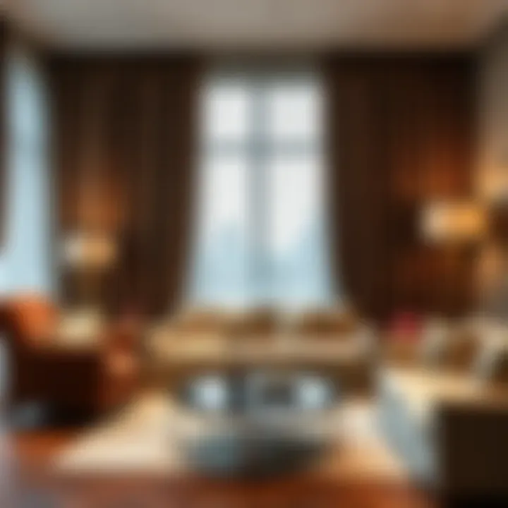 Elegant Living Room with Velvet Pattern Curtains Elegant living room featuring velvet pattern curtains