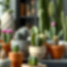 A collection of vibrant cactus flower pots showcasing diverse styles and materials