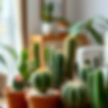 An artistic arrangement of cactus pots integrated into modern home decor