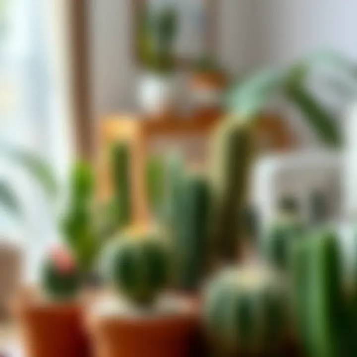 An artistic arrangement of cactus pots integrated into modern home decor