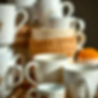 Close-up of various textures and materials of white coffee cups emphasizing their versatility