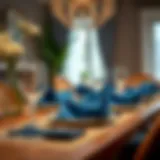 Elegant blue napkins arranged on a beautifully set dining table