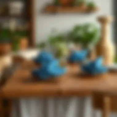 Stylish blue napkins enhancing a rustic dining setup