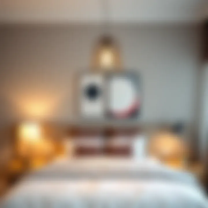 Chic bedroom showcasing a unique pendant light design