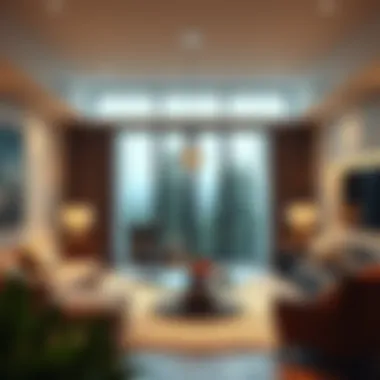 Contemporary living room featuring a stylish pendant light