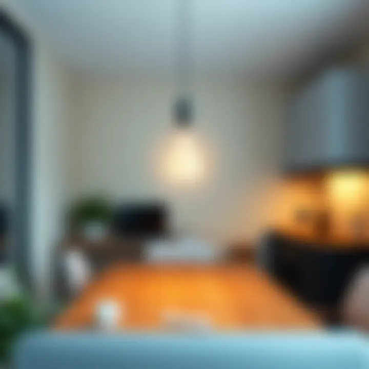 Minimalist workspace enhanced by a sleek pendant light