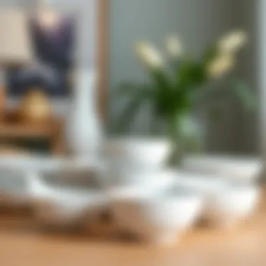 Various small white bowls showcasing different decorative styles