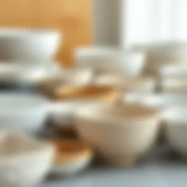 A collection of small white bowls with different textures and materials