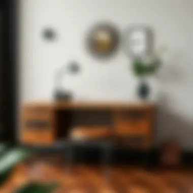 Elegant small desk with side drawers showcasing various wood finishes