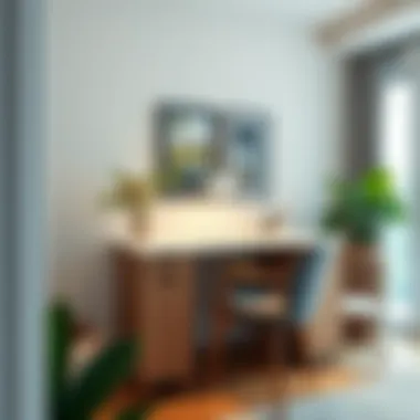 Modern small desk with side drawers in a chic home office