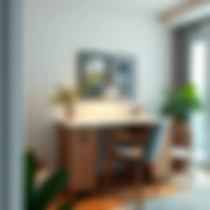 Modern small desk with side drawers in a chic home office