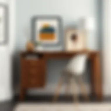 Stylish small desk with decorative accessories and side drawers