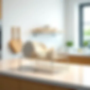 Sleek folding dish drainer rack in a minimalist kitchen setting