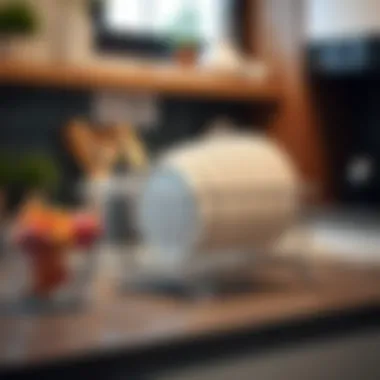 Innovative use of space with a folding dish drainer rack on a kitchen counter