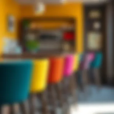 Vibrant Upholstered Bar Stools Colorful upholstered bar stools adding vibrancy to an interior