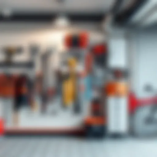 Stylish wall mounted tool organizer in a modern garage